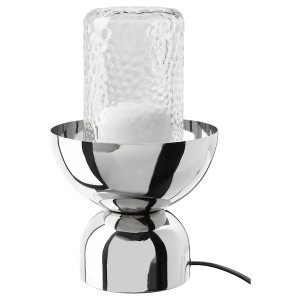 IKEA ACKJA / MOLNART table lamp with LED bulb, chrome effect/clear glass patterned, Ikea Ireland | 8014XSRNV