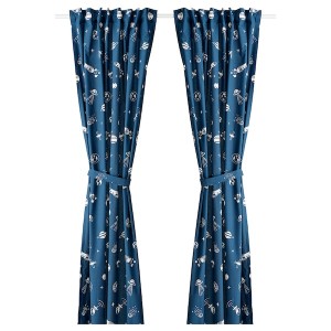 IKEA AFTONSPARV curtains with tie-backs, 1 pair, space blue/white, 47x98 in, Ikea Ireland | 0641DSJXU