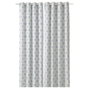 IKEA ANTENNMAL curtains, 1 pair, white/light blue, 57x98 in, Ikea Ireland | 9250DFVKL