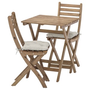 IKEA ASKHOLMEN table+2 chairs, outdoor, light brown stained/Kuddarna gray, Ikea Ireland | 0573MZQTV