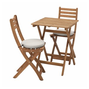 IKEA ASKHOLMEN table and 2 folding chairs, outdoor, dark brown/Frösön/Duvholmen beige, 23 5/8x24 3/8 in, Ikea Ireland | 3659FHZRX