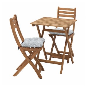IKEA ASKHOLMEN table and 2 folding chairs, outdoor, dark brown/Klösan blue, 23 5/8x24 3/8 in, Ikea Ireland | 9753WHTKG