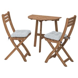 IKEA ASKHOLMEN wall table+2 folding chairs,outdoor, 27 1/2x17 3/8 in Dark Brown / Klösan Blue, Ikea Ireland | 4208AKEUH