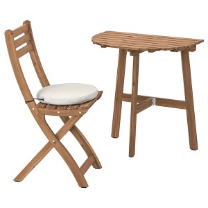 IKEA ASKHOLMEN wall table & folding chair, outdoor, dark brown/Frösön/Duvholmen beige, 27 1/2x17 3/8 in, Ikea Ireland | 2495VFHEZ