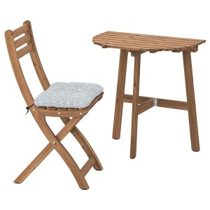 IKEA ASKHOLMEN wall table & folding chair, outdoor, dark brown/Klösan blue, 27 1/2x17 3/8 in, Ikea Ireland | 1759EBIGK