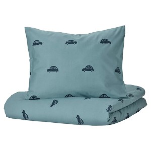 IKEA BARNDRÖM duvet cover and pillowcase(s), car pattern, Twin Blue, Ikea Ireland | 5094JKMWG