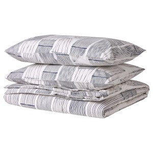 IKEA BERGKORSÖRT duvet cover and pillowcase(s), Full/Queen (Double/Queen) White / Gray, Ikea Ireland | 7398WRQDB