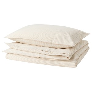 IKEA BERGPALM duvet cover and pillowcase(s), Twin Yellow / White / Stripe, Ikea Ireland | 6152QKHCR