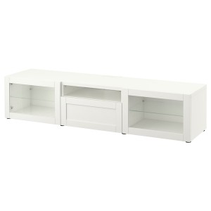 IKEA BESTÅ TV bench, 70 7/8x16 1/2x15 3/8 in White / Hanviken White Clear Glass, Ikea Ireland | 2967KPHYO