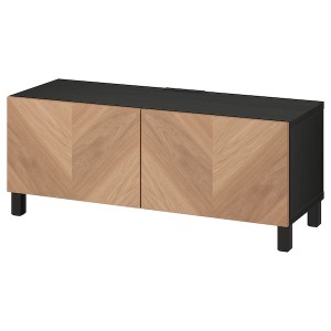 IKEA BESTÅ TV bench with doors, 47 1/4x16 1/2x18 7/8 in Black / Brown / Hedeviken / Stubbarp Oak Veneer, Ikea Ireland | 9721NOZWR