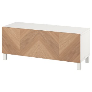 IKEA BESTÅ TV bench with doors, 47 1/4x16 1/2x18 7/8 in White Hedeviken / Stubbarp / Oak Veneer, Ikea Ireland | 9204NYHUP
