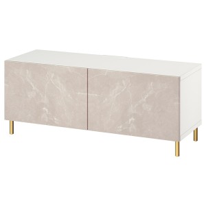 IKEA BESTÅ TV bench with doors, 47 1/4x16 1/2x18 7/8 in White / Bergsviken / Ösarp Beige, Ikea Ireland | 5072VMPTA