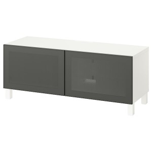 IKEA BESTÅ TV bench with doors, 47 1/4x16 1/2x18 7/8 in White Mörtviken / Stubbarp / Dark Gray, Ikea Ireland | 3651DNEJC