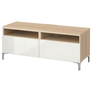 IKEA BESTÅ TV bench with drawers, 47 1/4x16 1/2x18 7/8 in White Stained Oak Effect / Selsviken / Nannarp High / Gloss / Wh, Ikea Ireland | 9175KDHRV