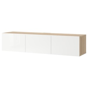 IKEA BESTÅ TV unit with doors, 70 7/8x16 1/2x15 in White Stained Oak Effect / Selsviken High / Gloss / White, Ikea Ireland | 5763AETWC
