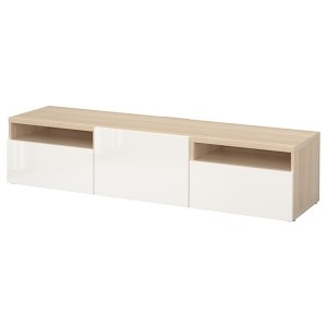 IKEA BESTÅ TV unit with drawers and door, 70 7/8x16 1/2x15 3/8 in White Stained Oak Effect / Selsviken High / Gloss / White, Ikea Ireland | 0219WZLGU