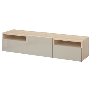 IKEA BESTÅ TV unit with drawers and door, 70 7/8x16 1/2x15 3/8 in White Stained Oak Effect / Selsviken High / Gloss / Beige, Ikea Ireland | 8032GDKWB