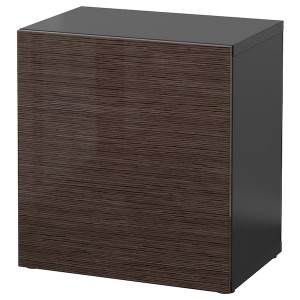 IKEA BESTÅ shelf unit with door, 23 5/8x16 1/2x25 1/4 in Black / Brown / Selsviken High / Gloss / Brown, Ikea Ireland | 3480AWPHT