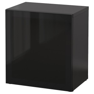 IKEA BESTÅ shelf unit with glass door, 23 5/8x16 1/2x25 1/4 in Black / Brown / Glassvik Black / Smoked Glass, Ikea Ireland | 8901QDLXG