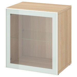 IKEA BESTÅ shelf unit with glass door, 23 5/8x16 1/2x25 1/4 in White Stained Oak Effect Glassvik / White / Light Green Clear Gl, Ikea Ireland | 3056GHYZJ