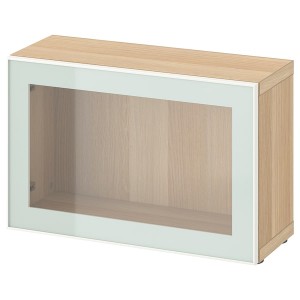 IKEA BESTÅ shelf unit with glass door, 23 5/8x8 5/8x15 in White Stained Oak Effect Glassvik / White / Light Green Clear Gl, Ikea Ireland | 3594CFWPJ