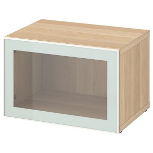 IKEA BESTÅ shelf unit with glass door, 23 5/8x16 1/2x15 in White Stained Oak Effect Glassvik / White / Light Green Clear Gl, Ikea Ireland | 6029NDWYB