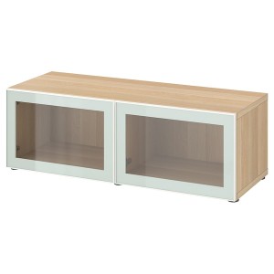 IKEA BESTÅ shelf unit with glass doors, 47 1/4x16 1/2x15 in White Stained Oak Effect Glassvik / White / Light Green Clear Gl, Ikea Ireland | 8960LVPZI