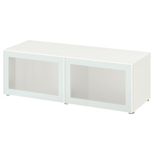 IKEA BESTÅ shelf unit with glass doors, 47 1/4x16 1/2x15 in White Glassvik / White / Light Green Frosted Glass, Ikea Ireland | 7539FJWYG