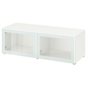 IKEA BESTÅ shelf unit with glass doors, 47 1/4x16 1/2x15 in White Glassvik / White / Light Green Clear Glass, Ikea Ireland | 8945JMXPL