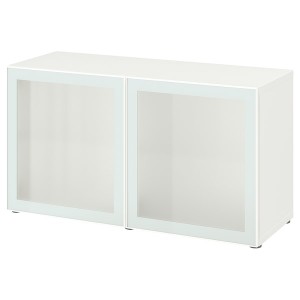 IKEA BESTÅ shelf unit with glass doors, 47 1/4x16 1/2x25 1/4 in White Glassvik / White / Light Green Frosted Glass, Ikea Ireland | 5607GYKJT