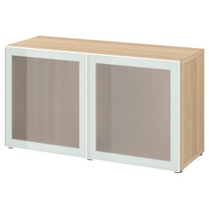 IKEA BESTÅ shelf unit with glass doors, 47 1/4x16 1/2x25 1/4 in White Stained Oak Effect Glassvik / White / Light Green Frosted, Ikea Ireland | 1238LXOQH