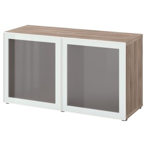 IKEA BESTÅ shelf unit with glass doors, 47 1/4x16 1/2x25 1/4 in Walnut Effect Light Gray Glassvik / White / Light Green Frosted, Ikea Ireland | 2501BRWTJ