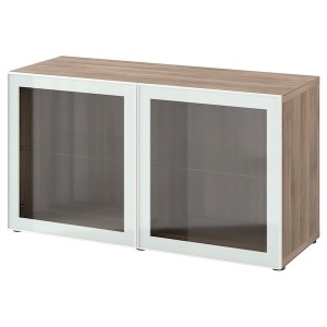 IKEA BESTÅ shelf unit with glass doors, 47 1/4x16 1/2x25 1/4 in Walnut Effect Light Gray Glassvik / White / Light Green Clear Gl, Ikea Ireland | 5621DVCNL