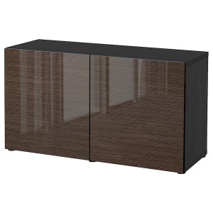 IKEA BESTÅ storage combination with doors, black-brown/Selsviken high-gloss/brown, 47 1/4x16 1/2x25 5/8 in, Ikea Ireland | 0853OFCJE