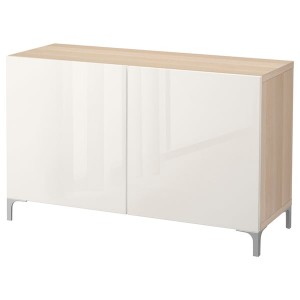 IKEA BESTÅ storage combination with doors, 47 1/4x16 1/2x29 1/8 in White Stained Oak Effect / Selsviken High / Gloss / White, Ikea Ireland | 1479BHJLZ