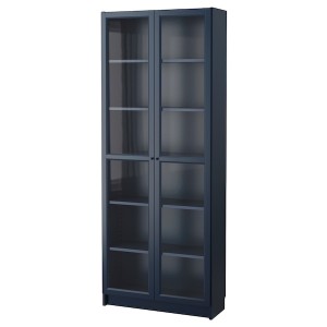 IKEA BILLY Bookcase with glass doors, dark blue, 31 1/2x11 3/4x79 1/2 in, Ikea Ireland | 7962MTPNJ