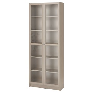 IKEA BILLY Bookcase with glass doors, gray, metallic effect, 31 1/2x11 3/4x79 1/2 in, Ikea Ireland | 5813IPTKO