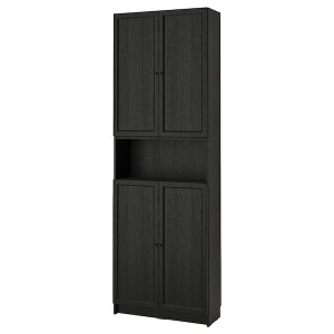 IKEA BILLY / OXBERG bookcase w doors/ext unit, 31 1/2x11 3/4x93 1/4 in Black Oak Effect, Ikea Ireland | 1054RPFCK
