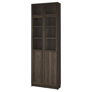 IKEA BILLY / OXBERG bookcase w glass doors, clear glass, 31 1/2x11 3/4x93 1/4 in Dark Brown Oak Effect, Ikea Ireland | 7240IWGOY