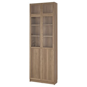 IKEA BILLY / OXBERG bookcase w glass doors, 31 1/2x11 3/4x93 1/4 in Oak Effect / Clear Glass, Ikea Ireland | 3042FZSPA