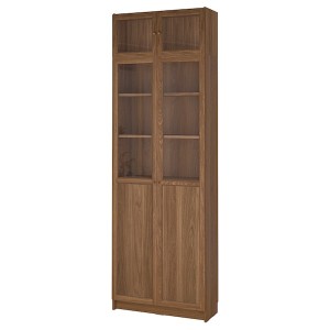IKEA BILLY / OXBERG bookcase w glass doors, 31 1/2x11 3/4x93 1/4 in Brown Walnut Effect / Clear Glass, Ikea Ireland | 9504QZCNY