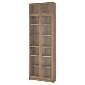 IKEA BILLY / OXBERG bookcase w glass doors/ext unit, 31 1/2x11 3/4x93 1/4 in Oak Effect / Clear Glass, Ikea Ireland | 1420XKWFH