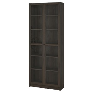 IKEA BILLY / OXBERG bookcase w glass doors, 31 1/2x11 3/4x79 1/2 in Dark Brown Oak Effect, Ikea Ireland | 0352AYFCP
