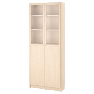 IKEA BILLY / OXBERG bookcase with panel/glass doors, 31 1/2x11 3/4x79 1/2 in Birch Effect, Ikea Ireland | 7159GYSKM