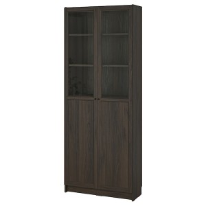 IKEA BILLY / OXBERG bookcase with panel/glass doors, 31 1/2x11 3/4x79 1/2 in Dark Brown Oak Effect, Ikea Ireland | 1659PVKNG