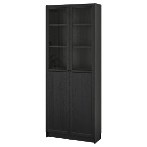 IKEA BILLY / OXBERG bookcase with panel/glass doors, 31 1/2x11 3/4x79 1/2 in Black Oak Effect, Ikea Ireland | 1483UVEJK