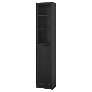 IKEA BILLY / OXBERG bookcase with panel/glass door, 15 3/4x11 3/4x79 1/2 in Black Oak Effect, Ikea Ireland | 0386SCYEU