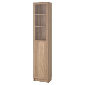 IKEA BILLY / OXBERG bookcase with panel/glass door, 15 3/4x11 3/4x79 1/2 in Oak Effect, Ikea Ireland | 6874MNPTS