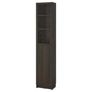 IKEA BILLY / OXBERG bookcase with panel/glass door, 15 3/4x11 3/4x79 1/2 in Dark Brown Oak Effect, Ikea Ireland | 0846TMLNP