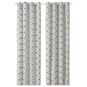 IKEA BJÖRKKRONMAL curtains, 1 pair, white/diamond pattern black, 57x98 in, Ikea Ireland | 8739RXNMT